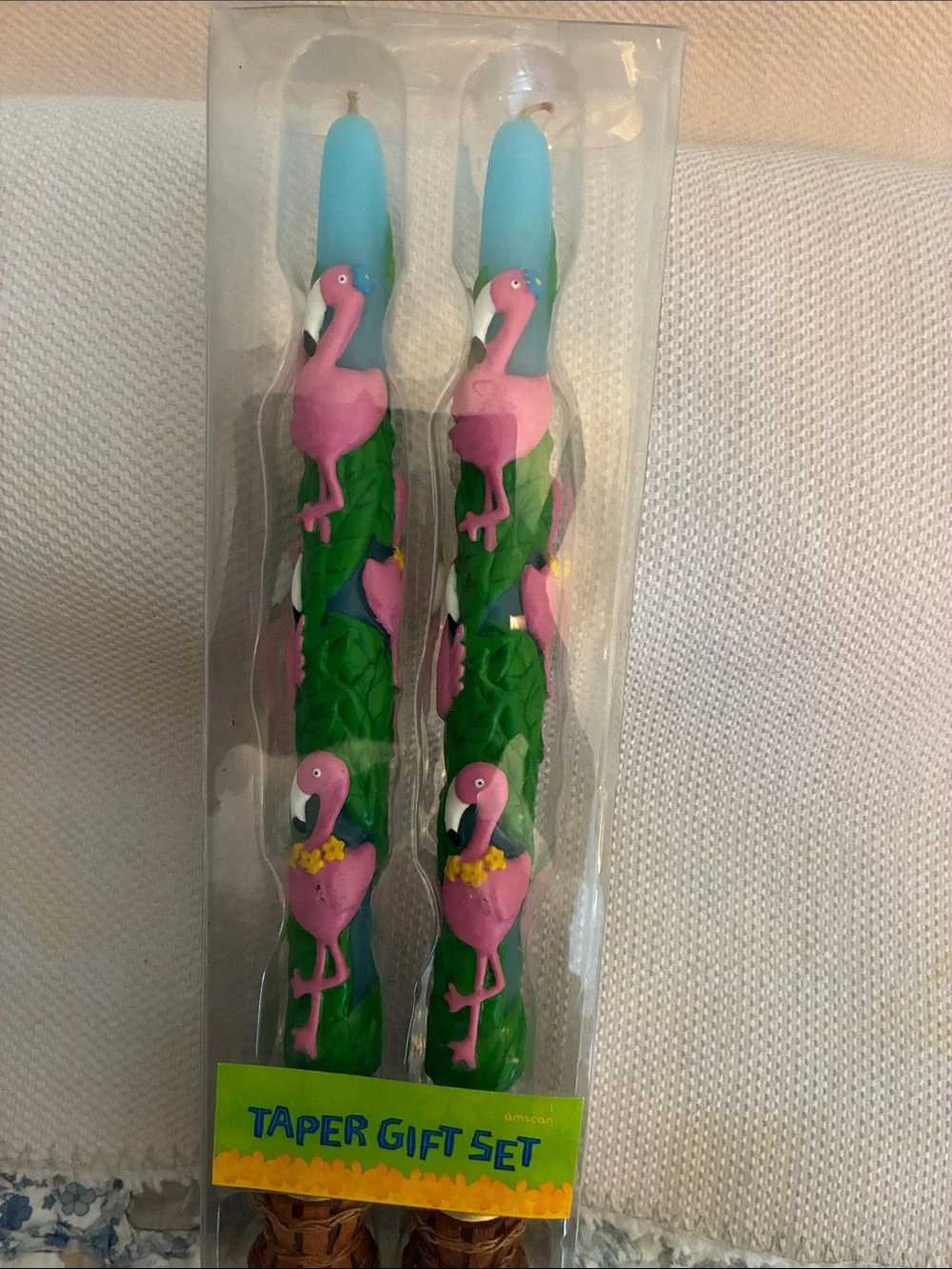 Flamingo Taper Gift Set unused sculptured in the form of flamingos.